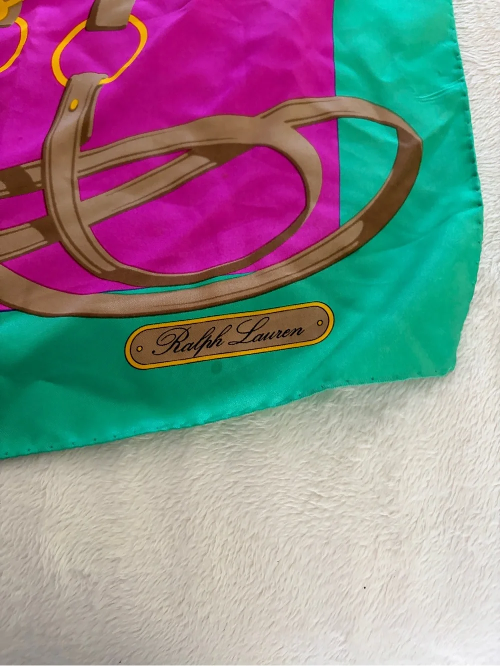 Equestrian Print Silk Scarf - Fuchsia Ralph Lauren vintage collection polo horse